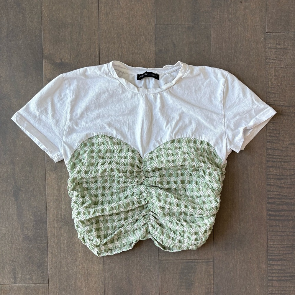 White Short Women's T-shirt with Corset Detail